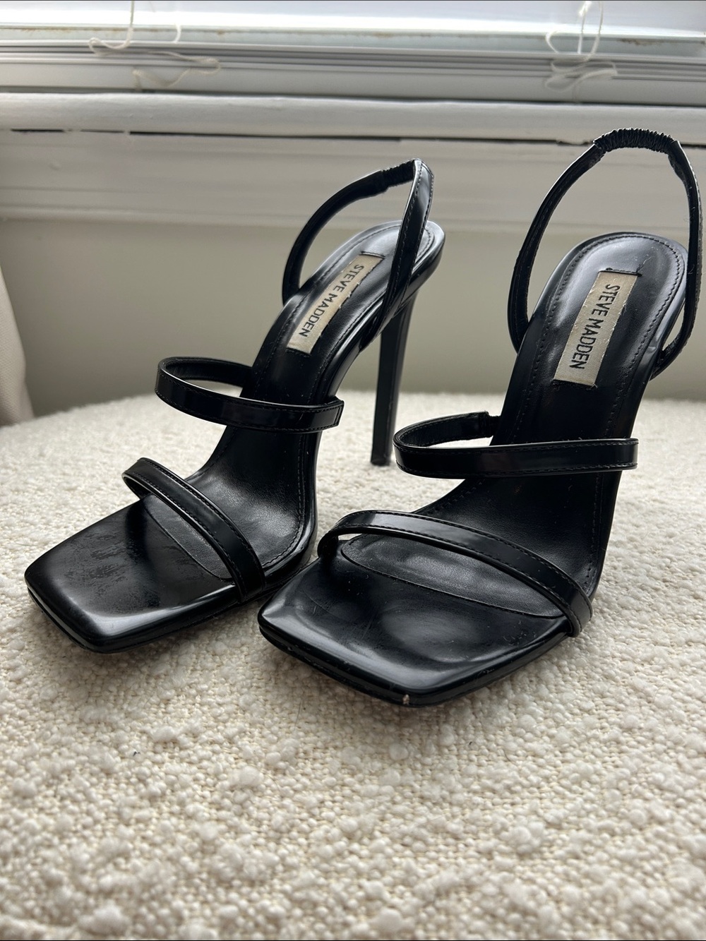 Steve Madden Black Strappy Square-Toe Stiletto Sandals